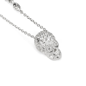 White Pavé Skull Necklace With White Stones